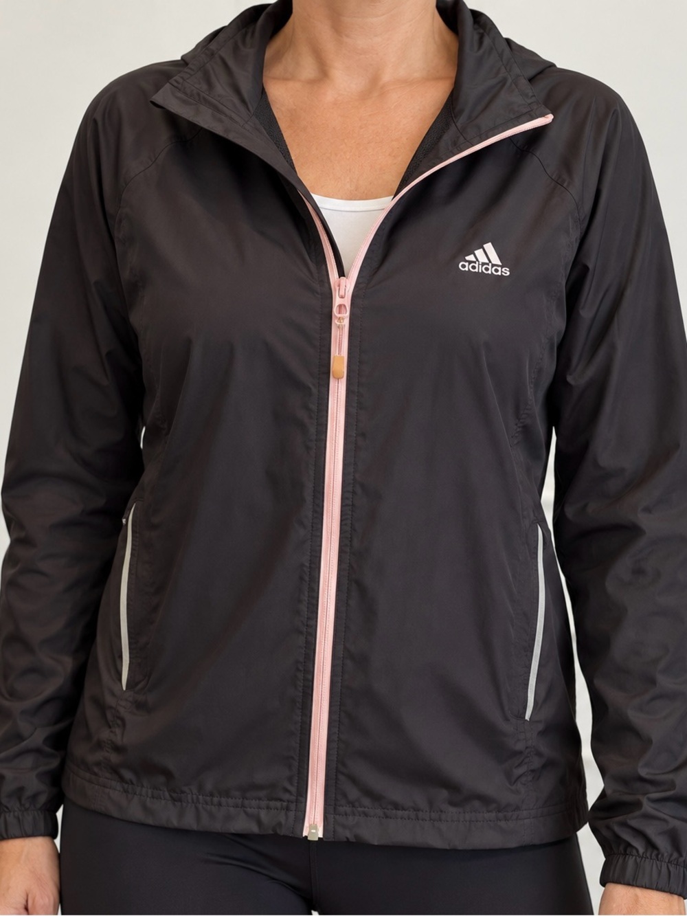 Adidas Black Wind Jacket size L with Pink Zipper